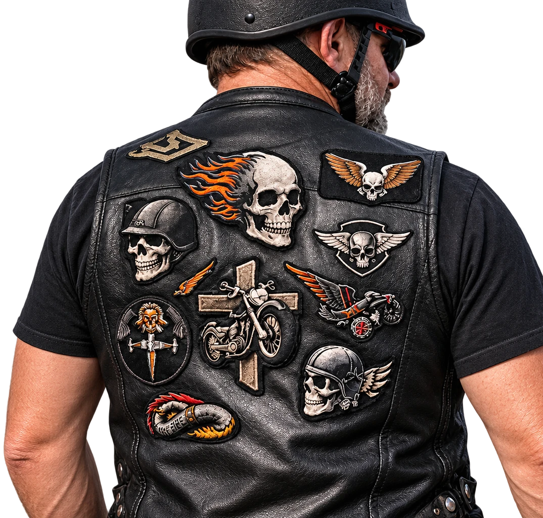 Custom embroidered motorcycle club patches for UK biker vests