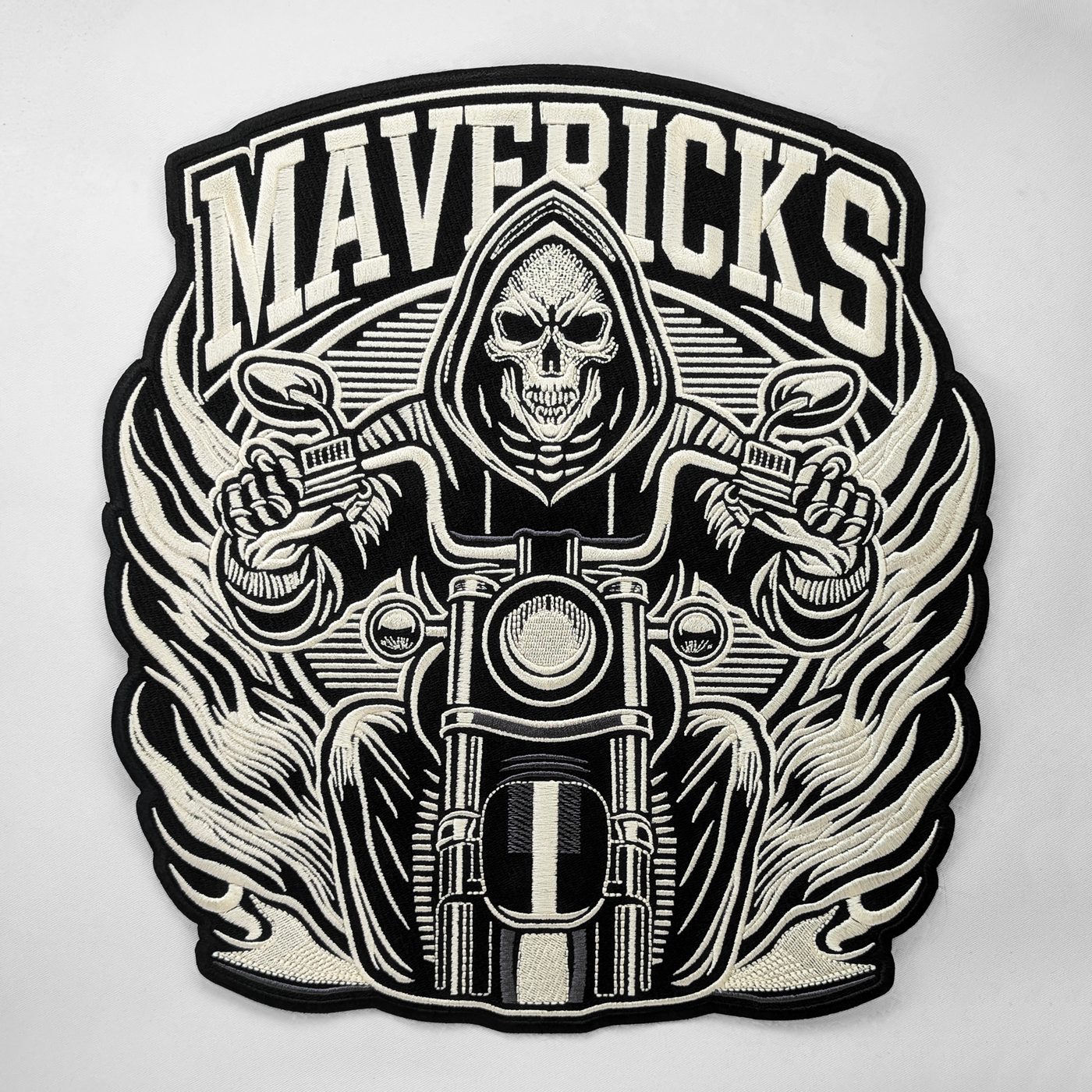 Custom Mavericks varsity-style back patch