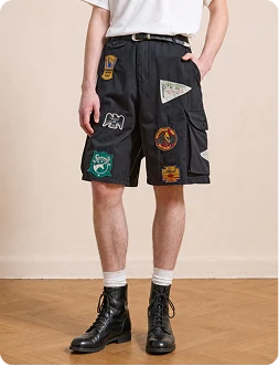 Custom UK patches on cargo shorts