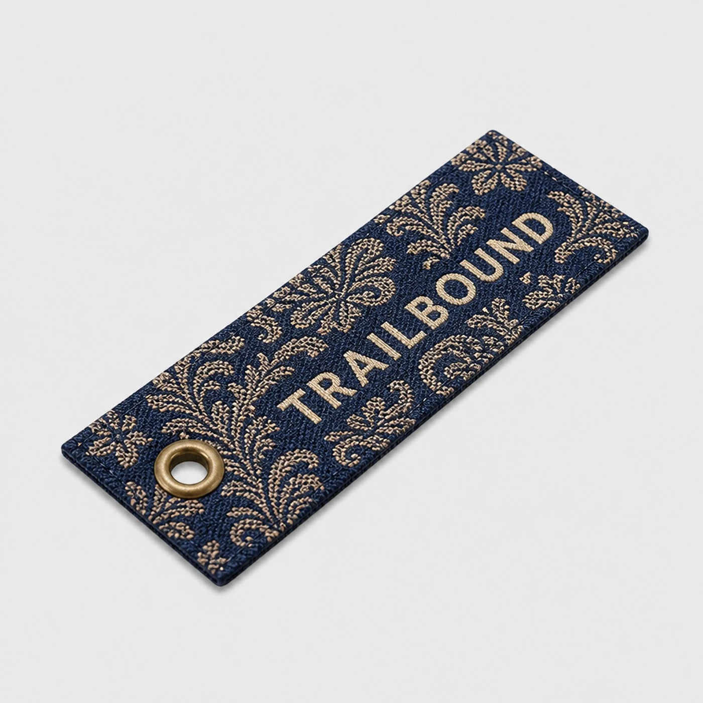 Custom woven navy luggage tag